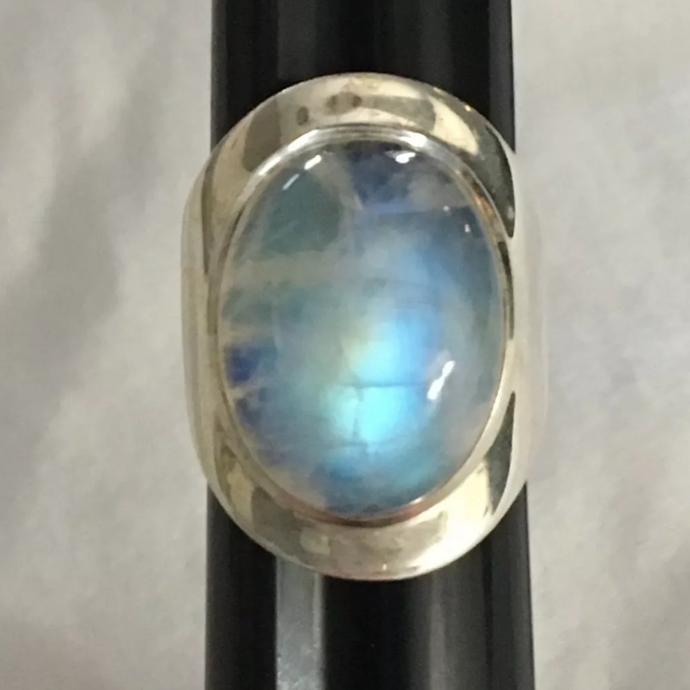 Art Deco Moonstone Ring Hallmark Sterling Silver